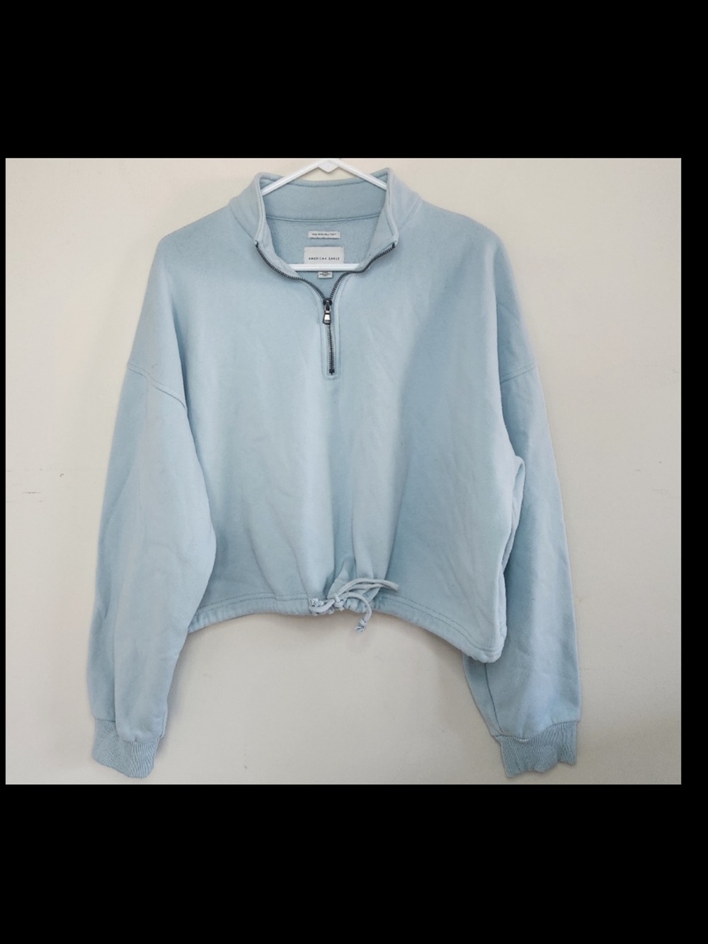 American Eagle Soft Light Blue Cropped Pullover Quarter Zip Cinch Waist Large